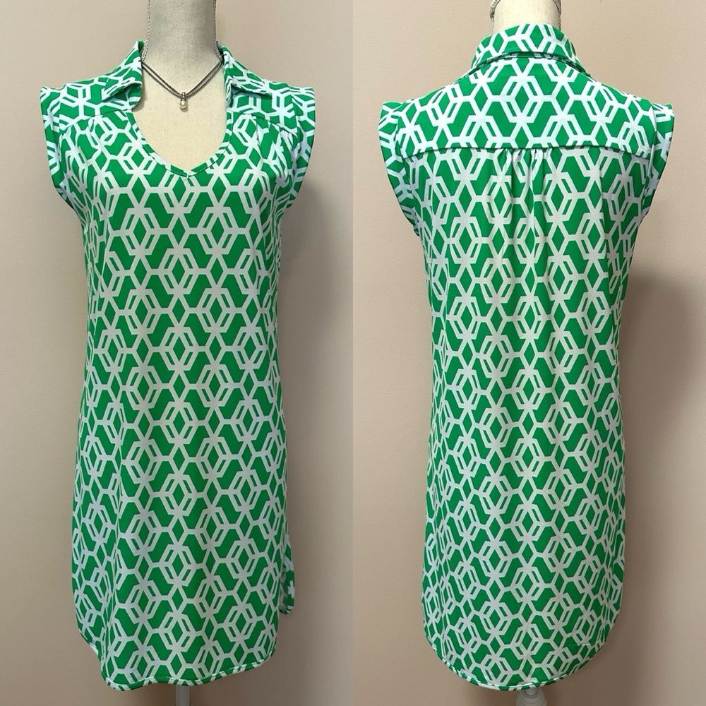 Macbeth Collection by Margaret Josephs Green White Sleeveless Dress Medium